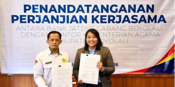 Bank Jateng Cabang Boyolali resmi menjalin sinergi dengan Kantor Kementerian Agama (Kemenag) Kabupaten Boyolali melalui penandatanganan perjanjian kerja sama pengelolaan gaji, tunjangan, dan honorarium pegawai pada Senin (2/2/2026).